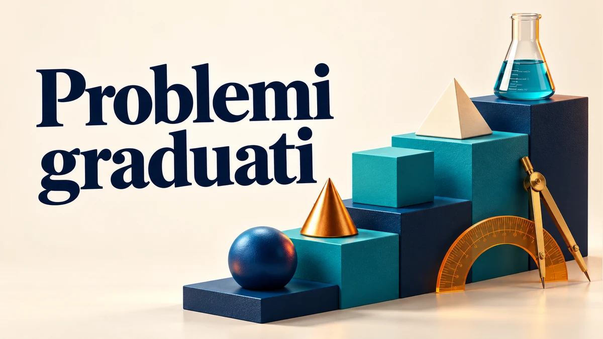 Illustrazione editoriale tridimensionale del tema problemi graduati, con testo «Problemi graduati».