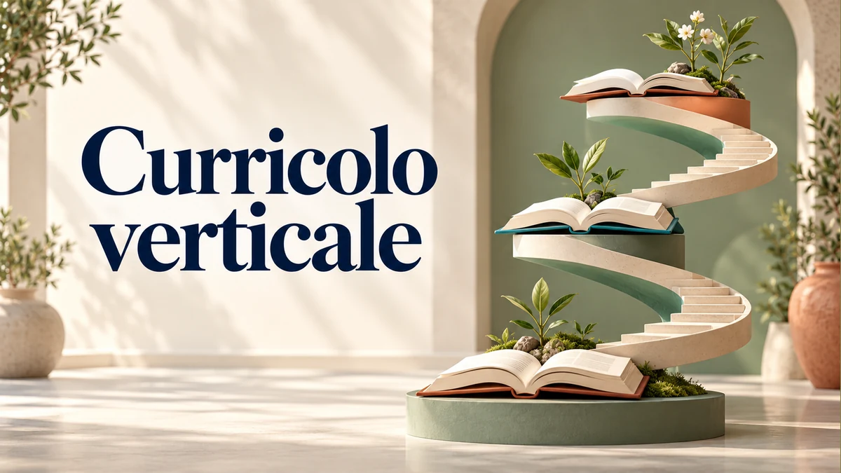Illustrazione editoriale tridimensionale del tema curricolo verticale, con testo «Curricolo verticale».